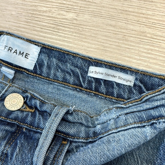 Frame le sylvie slender straight distress knee blue jeans size 25 - Picture 4 of 10